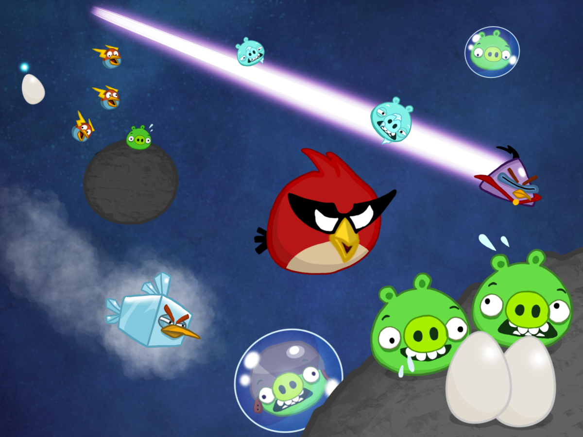 A custom graphic containing the key elements of Angry Birds Space