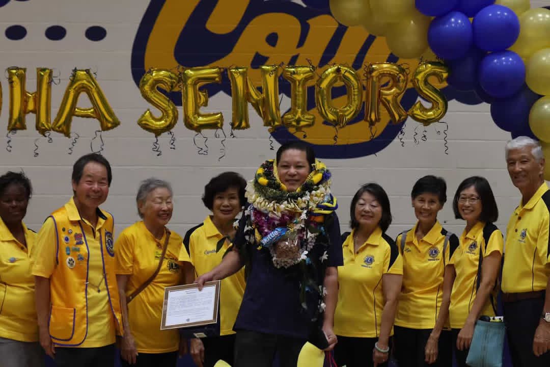 Mr. Chun with the Hawaii Kai LEO Lions during the 2025 Aloha Assembly. Photo by Sara Kimoto.